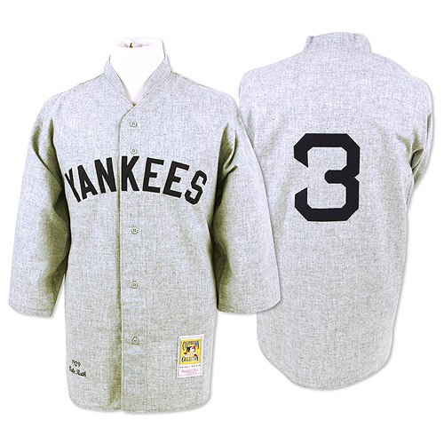 Men's Mitchell and Ness 1929 New York Yankees #3 Babe Ruth Authentic Grey Throwback MLB Jersey