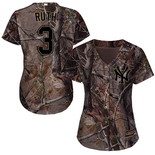 Women's Majestic New York Yankees #3 Babe Ruth Authentic Camo Realtree Collection Flex Base MLB Jersey