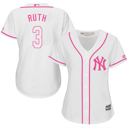 Women's Majestic New York Yankees #3 Babe Ruth Authentic White Fashion Cool Base MLB Jersey