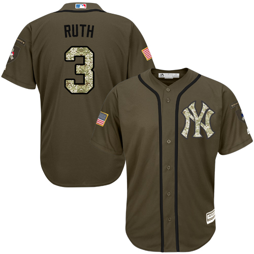 Youth Majestic New York Yankees #3 Babe Ruth Authentic Green Salute to Service MLB Jersey