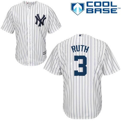 Youth Majestic New York Yankees #3 Babe Ruth Authentic White Home MLB Jersey
