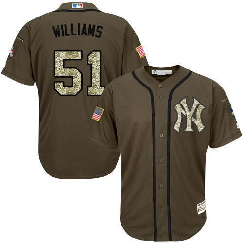 Men's Majestic New York Yankees #51 Bernie Williams Authentic Green Salute to Service MLB Jersey
