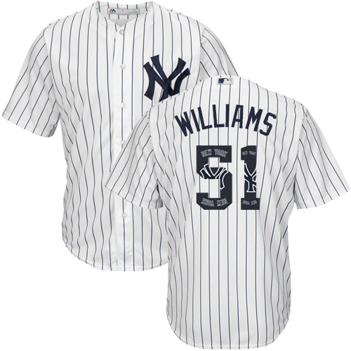 Men's Majestic New York Yankees #51 Bernie Williams Authentic White Team Logo Fashion MLB Jersey