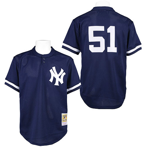 Men's Mitchell and Ness 1995 New York Yankees #51 Bernie Williams Authentic Blue Throwback MLB Jersey