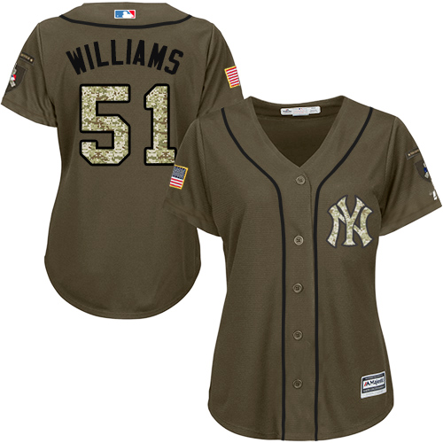 Women's Majestic New York Yankees #51 Bernie Williams Authentic Green Salute to Service MLB Jersey