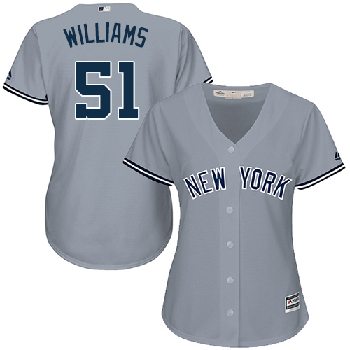 Women's Majestic New York Yankees #51 Bernie Williams Authentic Grey Road MLB Jersey