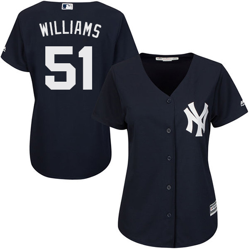Women's Majestic New York Yankees #51 Bernie Williams Authentic Navy Blue Alternate MLB Jersey