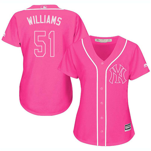 Women's Majestic New York Yankees #51 Bernie Williams Authentic Pink Fashion Cool Base MLB Jersey