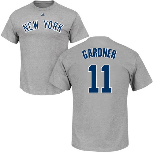 MLB Nike New York Yankees #11 Brett Gardner Gray Name & Number T-Shirt