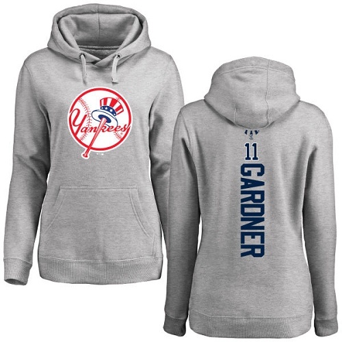 MLB Women's Nike New York Yankees #11 Brett Gardner Ash Backer Pullover Hoodie