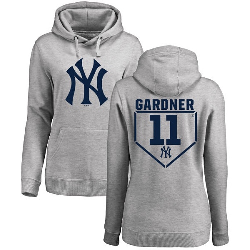 MLB Women's Nike New York Yankees #11 Brett Gardner Gray RBI Pullover Hoodie