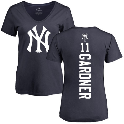 MLB Women's Nike New York Yankees #11 Brett Gardner Navy Blue Backer T-Shirt
