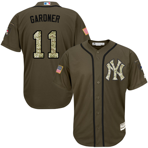 Men's Majestic New York Yankees #11 Brett Gardner Authentic Green Salute to Service MLB Jersey