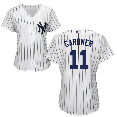 Women's Majestic New York Yankees #11 Brett Gardner Authentic White Home MLB Jersey