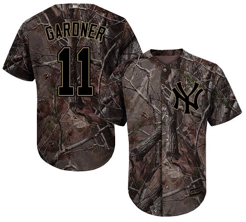 Youth Majestic New York Yankees #11 Brett Gardner Authentic Camo Realtree Collection Flex Base MLB Jersey