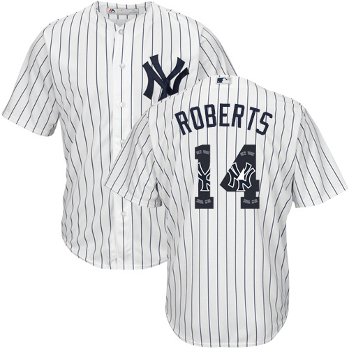 Men's Majestic New York Yankees #14 Brian Roberts Authentic White Team Logo Fashion MLB Jersey