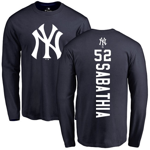MLB Nike New York Yankees #52 C.C. Sabathia Navy Blue Backer Long Sleeve T-Shirt
