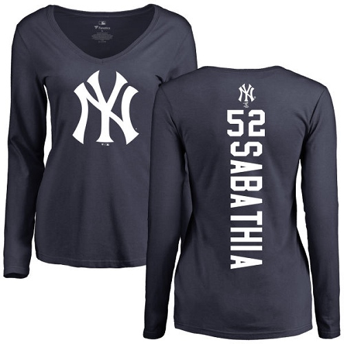 MLB Women's Nike New York Yankees #52 C.C. Sabathia Navy Blue Backer Long Sleeve T-Shirt