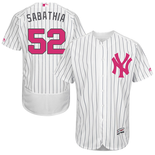 Men's Majestic New York Yankees #52 C.C. Sabathia Authentic White 2016 Mother's Day Fashion Flex Base MLB Jersey