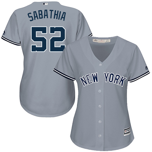 Women's Majestic New York Yankees #52 C.C. Sabathia Authentic Grey Road MLB Jersey
