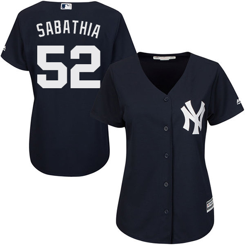 Women's Majestic New York Yankees #52 C.C. Sabathia Authentic Navy Blue Alternate MLB Jersey