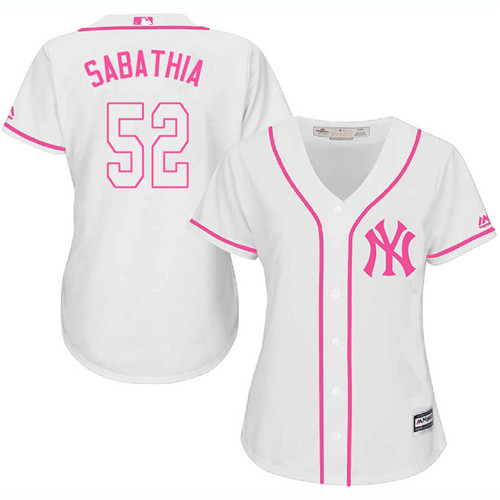 Women's Majestic New York Yankees #52 C.C. Sabathia Authentic White Fashion Cool Base MLB Jersey
