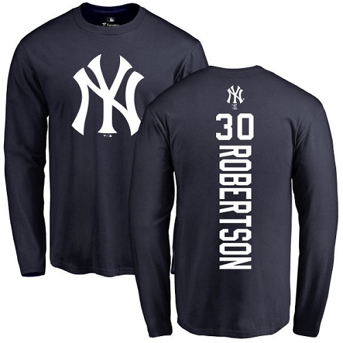 MLB Nike New York Yankees #30 David Robertson Navy Blue Backer Long Sleeve T-Shirt