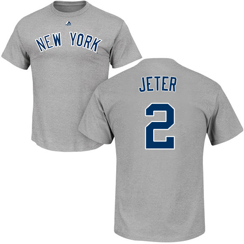 MLB Nike New York Yankees #2 Derek Jeter Gray Name & Number T-Shirt