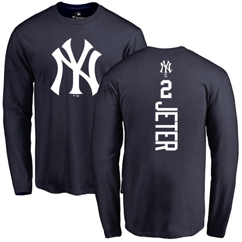 MLB Nike New York Yankees #2 Derek Jeter Navy Blue Backer Long Sleeve T-Shirt