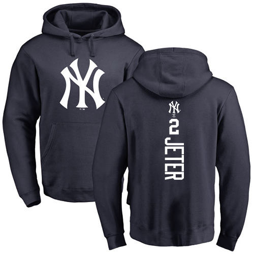 MLB Nike New York Yankees #2 Derek Jeter Navy Blue Backer Pullover Hoodie