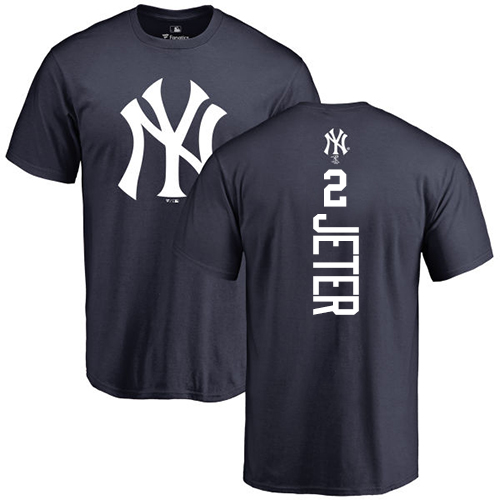 MLB Nike New York Yankees #2 Derek Jeter Navy Blue Backer T-Shirt
