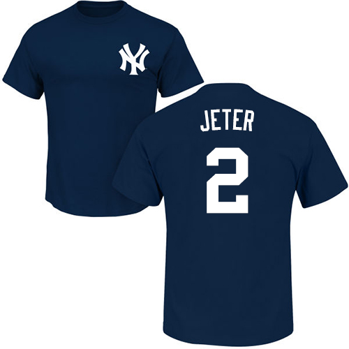 MLB Nike New York Yankees #2 Derek Jeter Navy Blue Name & Number T-Shirt