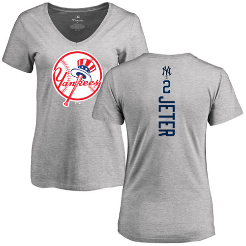 MLB Women's Nike New York Yankees #2 Derek Jeter Ash Backer T-Shirt