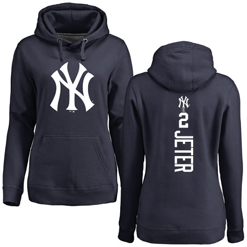 MLB Women's Nike New York Yankees #2 Derek Jeter Navy Blue Backer Pullover Hoodie