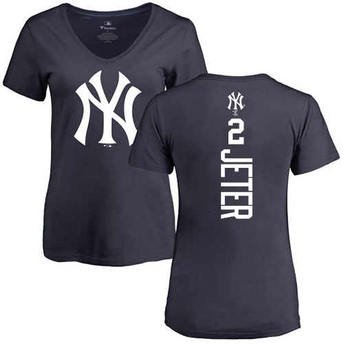 MLB Women's Nike New York Yankees #2 Derek Jeter Navy Blue Backer T-Shirt