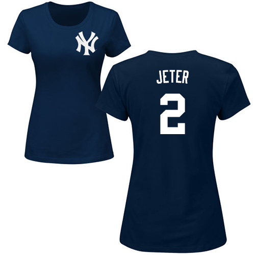 MLB Women's Nike New York Yankees #2 Derek Jeter Navy Blue Name & Number T-Shirt