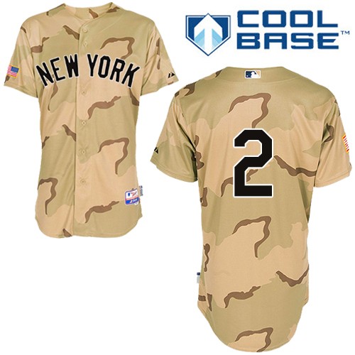 Men's Majestic New York Yankees #2 Derek Jeter Authentic Camo Commemorative Military Day Cool Base MLB Jersey