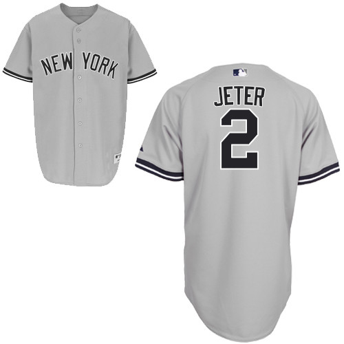 Men's Majestic New York Yankees #2 Derek Jeter Authentic Grey Name On Back MLB Jersey