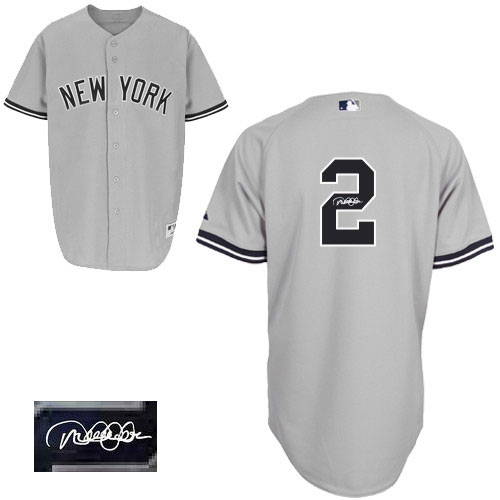 Men's Majestic New York Yankees #2 Derek Jeter Authentic Grey Road Autographed MLB Jersey