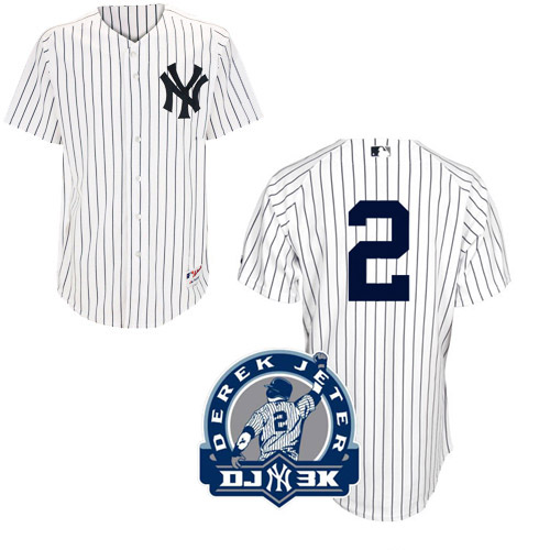 Men's Majestic New York Yankees #2 Derek Jeter Authentic White DJ-3K Patch MLB Jersey