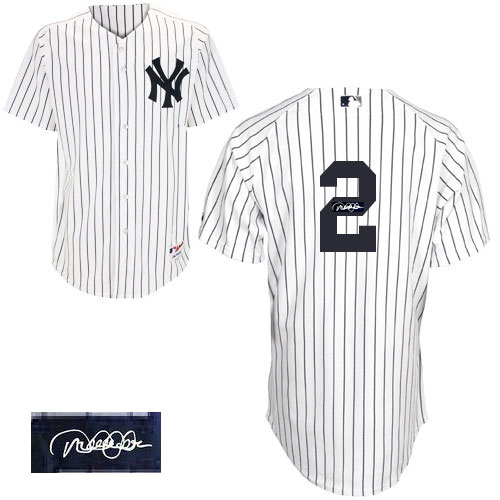 Men's Majestic New York Yankees #2 Derek Jeter Authentic White Home Autographed MLB Jersey