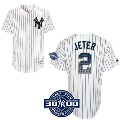 Men's Majestic New York Yankees #2 Derek Jeter Authentic White Special Edition W/3000 Hits Patch MLB Jersey