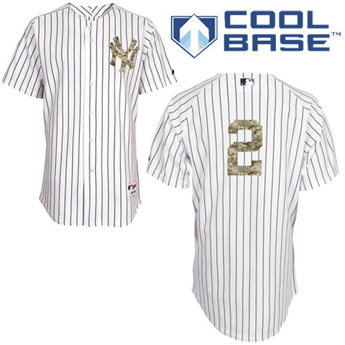 Men's Majestic New York Yankees #2 Derek Jeter Authentic White USMC Cool Base MLB Jersey