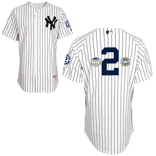 Men's Majestic New York Yankees #2 Derek Jeter Authentic White w/Commemorative Final Season & Inaugural Season & Retirement Patch MLB Jersey