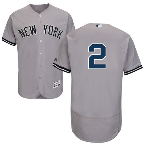 Men's Majestic New York Yankees #2 Derek Jeter Grey Road Flex Base Authentic Collection MLB Jersey