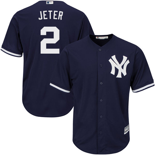 Men's Majestic New York Yankees #2 Derek Jeter Replica Navy Blue Alternate MLB Jersey