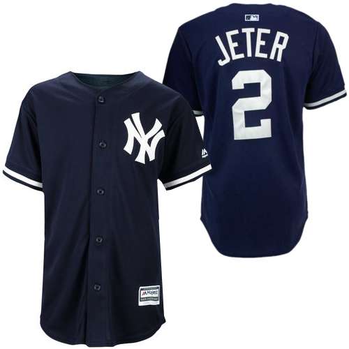 Men's Majestic New York Yankees #2 Derek Jeter Replica Navy Blue MLB Jersey