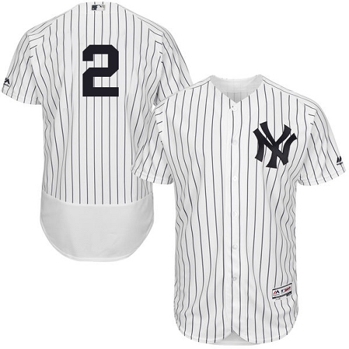 Men's Majestic New York Yankees #2 Derek Jeter White Home Flex Base Authentic Collection MLB Jersey