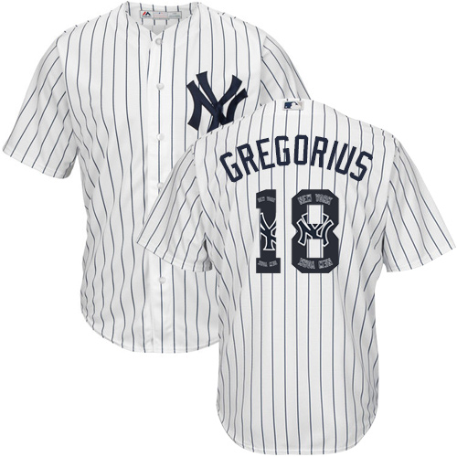 Men's Majestic New York Yankees #18 Didi Gregorius Authentic White Team Logo Fashion MLB Jersey