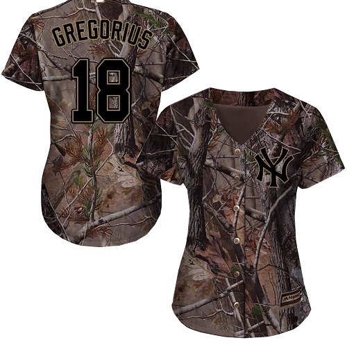 Women's Majestic New York Yankees #18 Didi Gregorius Authentic Camo Realtree Collection Flex Base MLB Jersey
